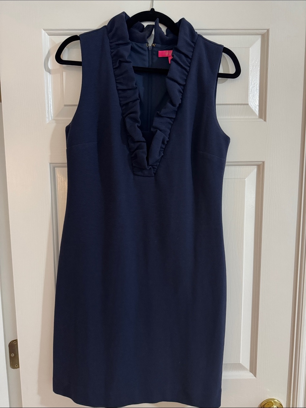 Lilly Pulitzer Women’s Navy Ruffle V-Neck Sheath Dress